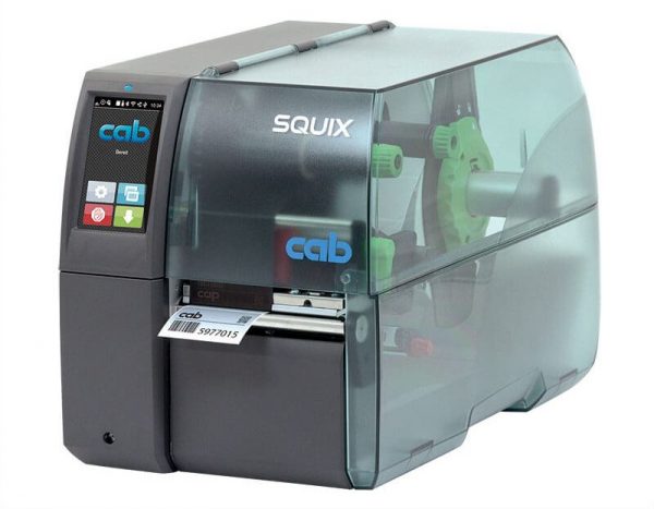 Esta é a Impressora CAB Squix. É uma das impressoras de etiquetas térmicas e não térmicas, que servem como impressoras de códigos de barras e outras informações em etiquetas.